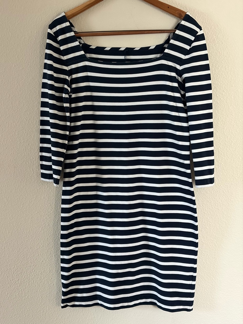 J.Crew Women’s 3/4Sleeve SquareBoatNeck Short Dress in White&Navy Stripes Size 8